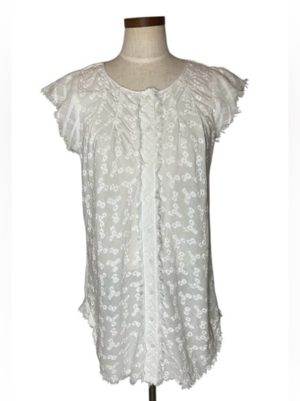 Flash Sale Holding Horses White Eyelet Button Front Cotton Tunic Top Sz S